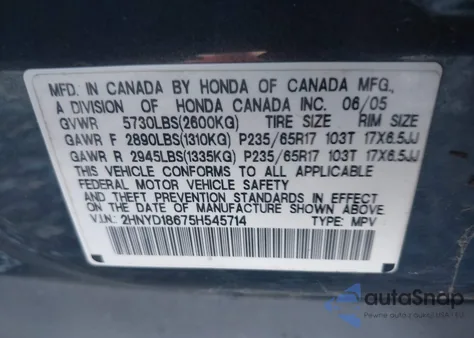 2005 Acura Mdx z USA, uszkodzony, nr VIN 2HNYD18675H545714